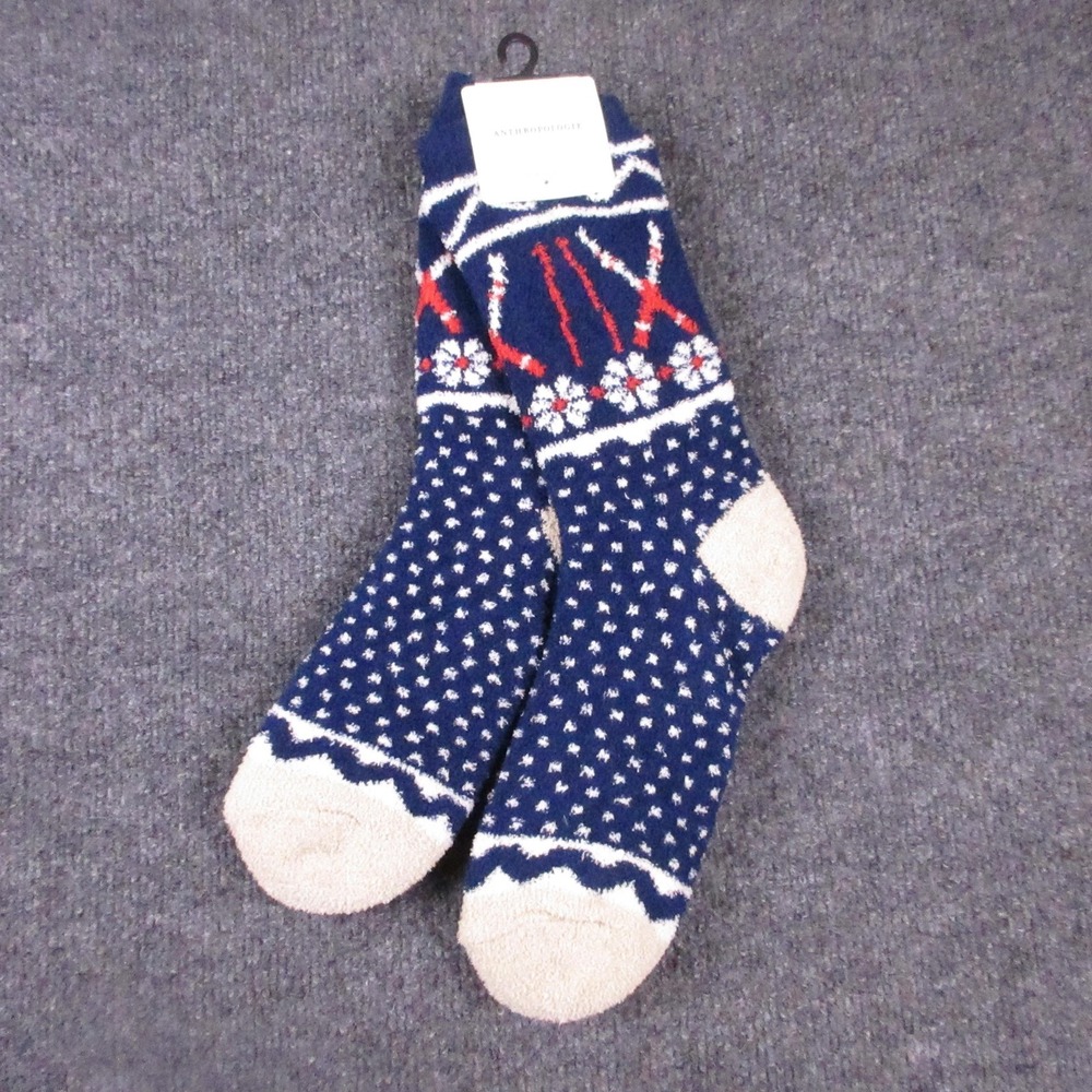 Anthropologie Socks Womens One Size Blue Fuzzy Fair Isle Ski Winter Thermal